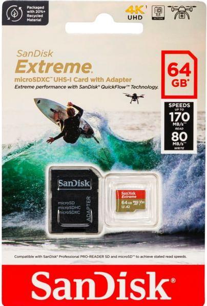 Actual product image Sandisk Extreme (64 GB, microSDXC, U3, UHS-I)