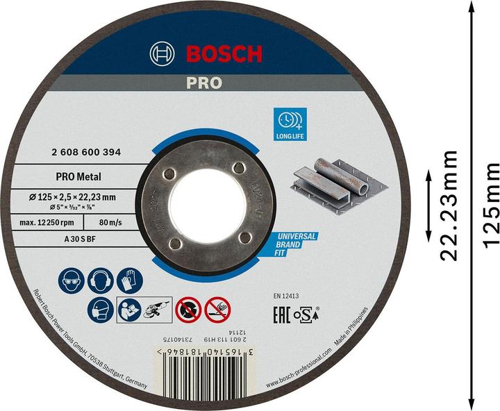 Immagine prodotto Bosch Professional Zubehör PRO Disco da taglio per metallo, 125 x 2,5 x 22,23 mm