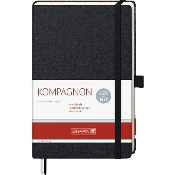 Brunnen, Heft + Block, Notizbuch KOMPAGNON ca. DIN A5 blanko, schwarz Hardcover 192, davon 16 zum Heraustrennen Sei (A5,...