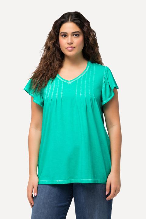 Actual product image Ulla Popken Pleated Cold Dyed Cap Sleeve Tee (56)