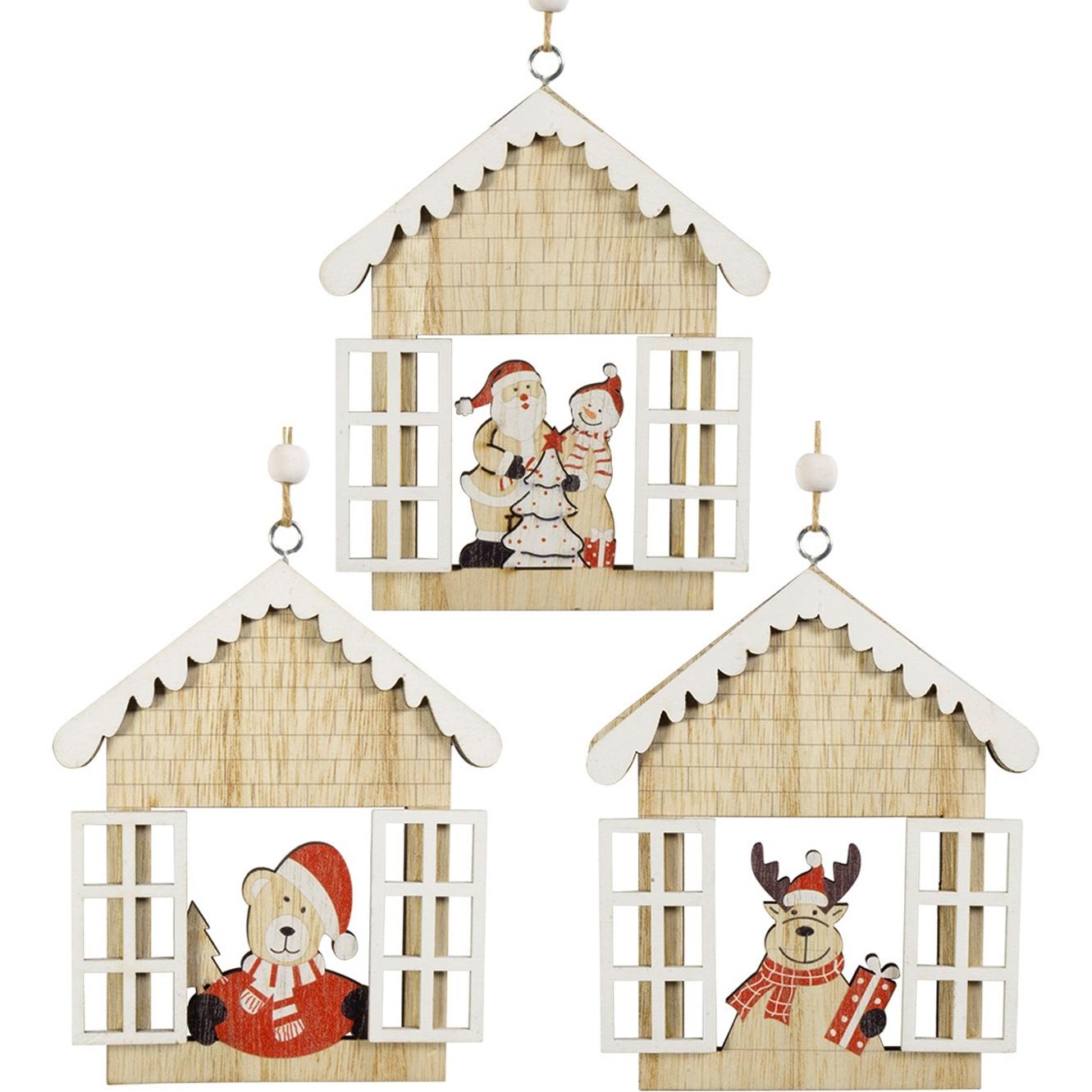 HTI-Living, Weihnachtsdeko, Baumschmuck Häuschen Fenster, 3er Set