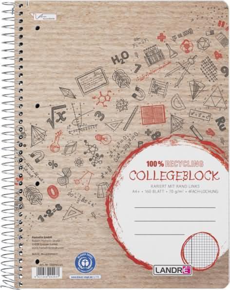 Produktbild Landré Recycling A4+ Collegeblock (A4+, Kariert, Harter Einband)