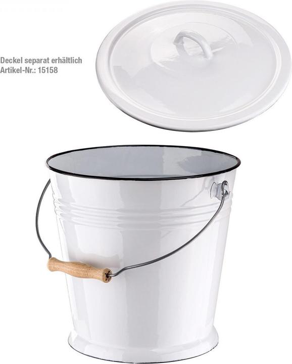 Produktbild Dema Emaille Wassereimer Blumeneimer Eimer Gartendeko 10L emailliert weiss Holz Henkel (1 Stk.)