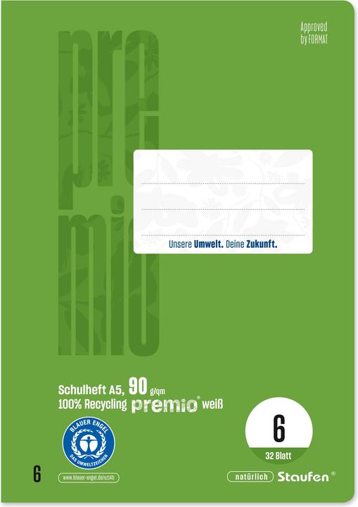 Produktbild Staufen Schulheft Premio, DIN A5 = 14,8 cm x 21,0 cm, blanko, 1, 32 Blatt, farbig mit Motiv (A5, Blanko, Weicher Einband)