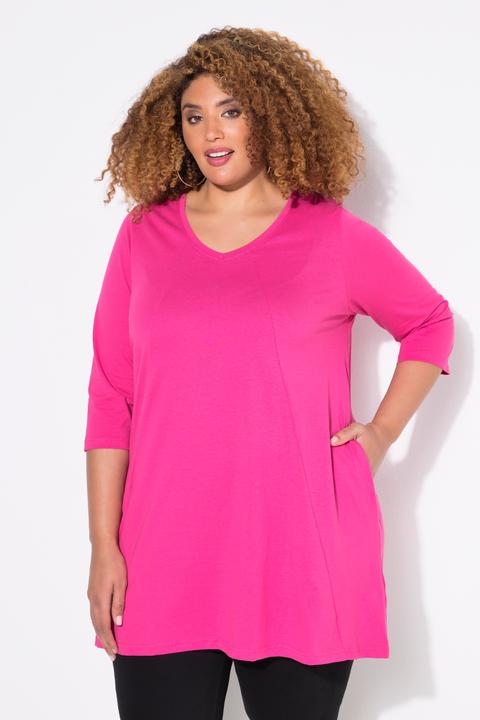 Produktbild Ulla Popken Longshirt, Ziernähte, A-Linie, V-Ausschnitt, 3/4-Arm (56)