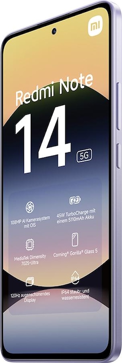 Image du produit Xiaomi Redmi Note 14 (256 Go, Lavender Purple, 262.60", Double SIM, 108 Mpx, 5G)