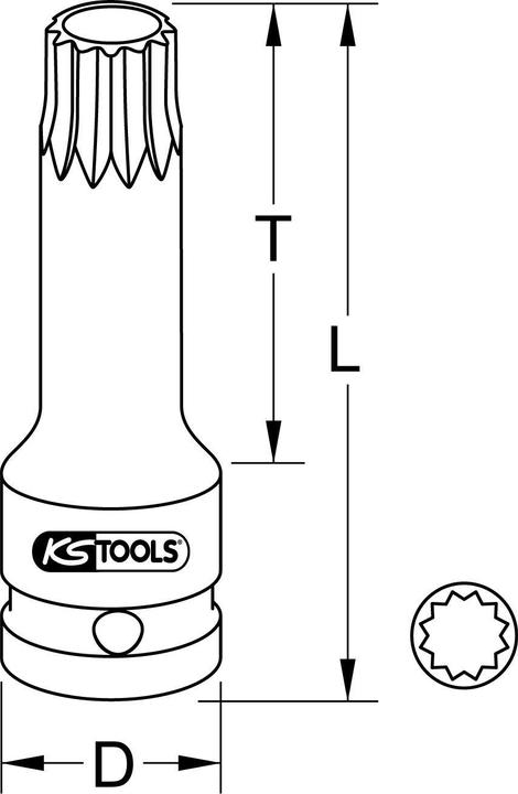 Actual product image KS Tools 1/2" Power bit socket XZN,long,M14