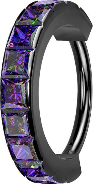 Immagine prodotto Star Piercing Anello micro segmento incernierato nero con cristalli quadrati laterali scuri multicolore (senza ottone, Acciaio chirurgico 316L)