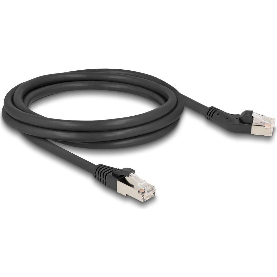 Thumbnail - Delock RJ45 Netzwerkkabel Cat.6A S/FTP Stecker 45ï¿½ nach links gewinkelt zu Stecker gerade 2 m schw (S/FTP, CAT6a, 2 m)...