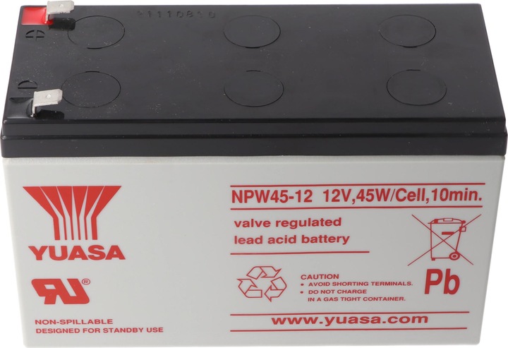 Actual product image Yuasa NPW45-12 Lead PB battery 12 Volt, 8500mAh with Faston 6.3 mm contacts (12 V, 8.50 Ah)