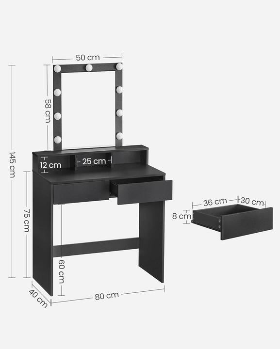 Actual product image Vasagle Schminktisch mit LED-Beleuchtung 80 x 40 x 145 cm (40 x 80 x 145 cm)