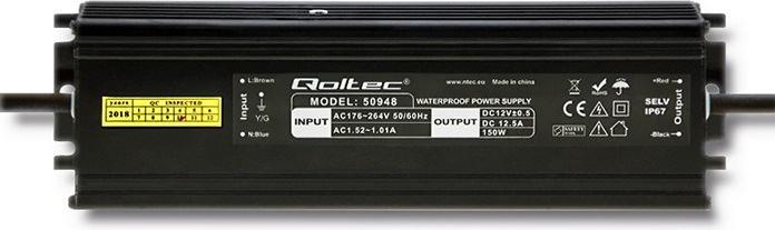 Actual product image Qoltec IP67 LED switching power supply | 150W | 12V | 12 5 A | Waterproof | Black