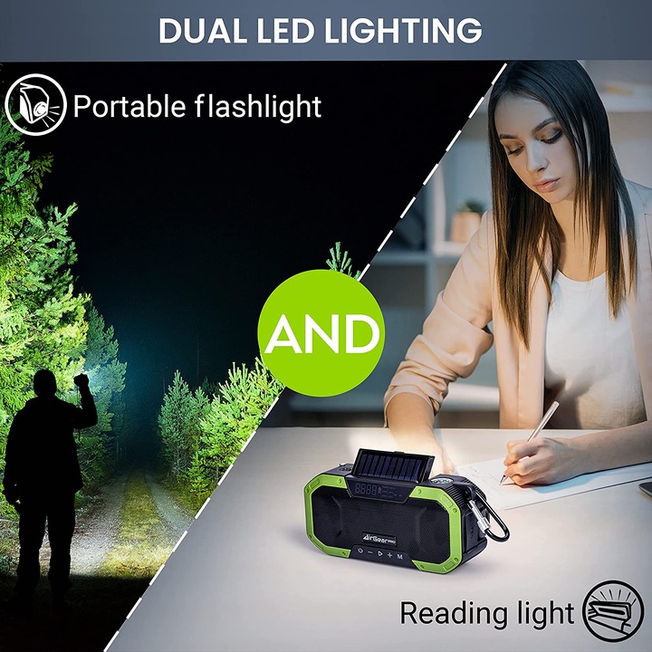Produktbild AirGearPro Solar Kurbelradio, 5000 mAh (FM, AM, Bluetooth, Radio Frequency (RF))