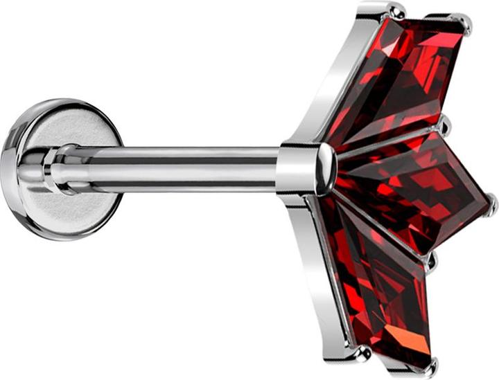Actual product image Star Piercing Micro Threadless Labret silber Fächer silber drei Diamant Kristalle rot (without brass, Titanium)