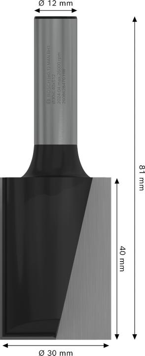 Produktbild Bosch Professional Zubehör Nutfräser, 12 mm, D1 30 mm, L 40 mm, G 81 mm
