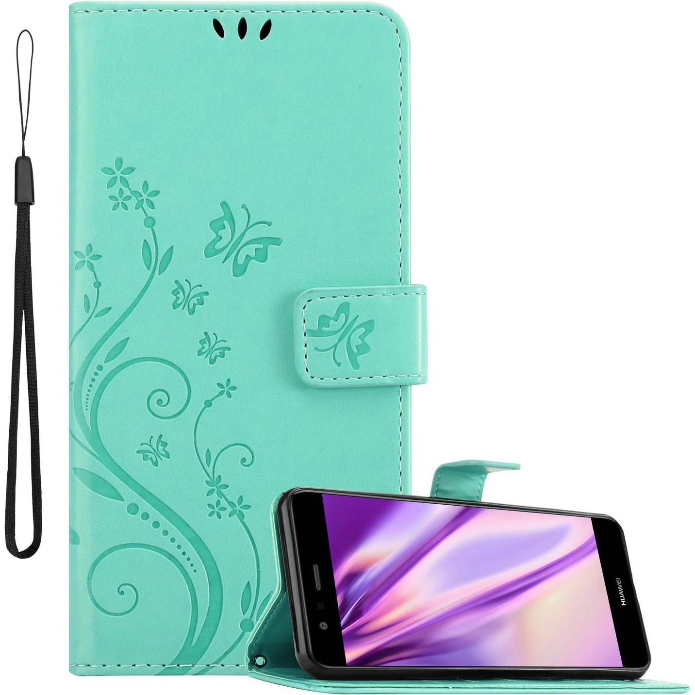 Cadorabo Flower Book Cover (Huawei P10 Lite), Smartphone Hülle, Türkis