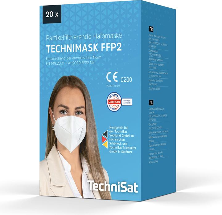 Image du produit TechniSat Masque TECHNIMASK FFP2 (couvrant la bouche et le nez), masque jetable à 5 couches, fabriqué à (20 x)