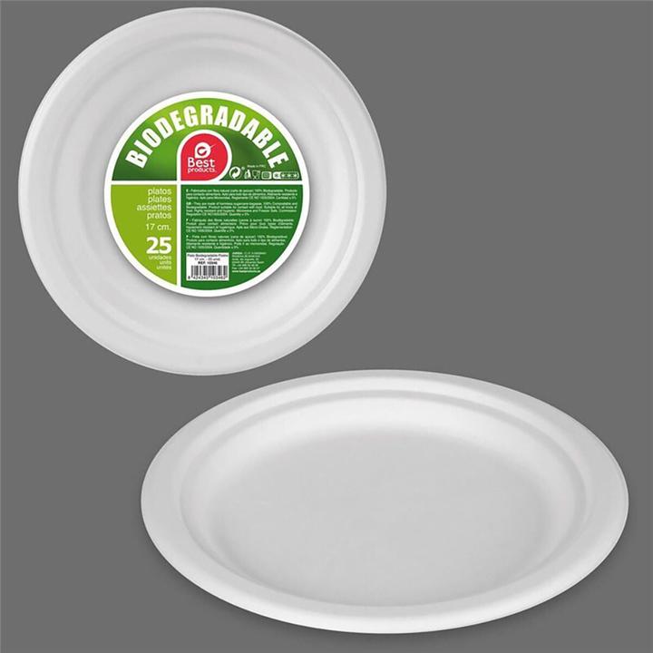 Produktbild Best Products Green Geschirr-Set Zuckerrohr Ø 17 cm Biologisch abbaubar Einwegartikel 25 Stück (25 x)