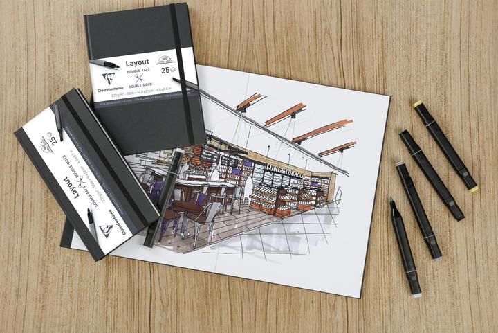 Produktbild Clairefontaine Doppelseitiges Layout-Skizzenbuch, 25 Blatt 11x22cm 220g - Schwarz (Kein Einband)