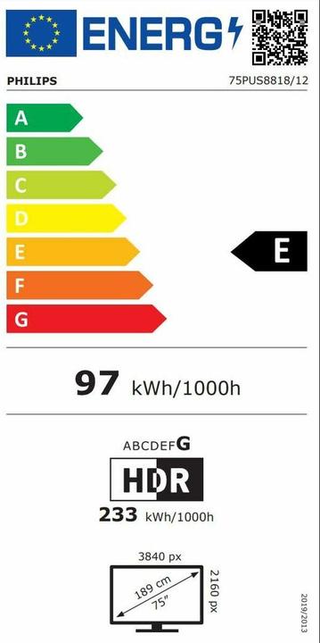Energy Label Philips TV 75PUS8818/12 (75", LED)
