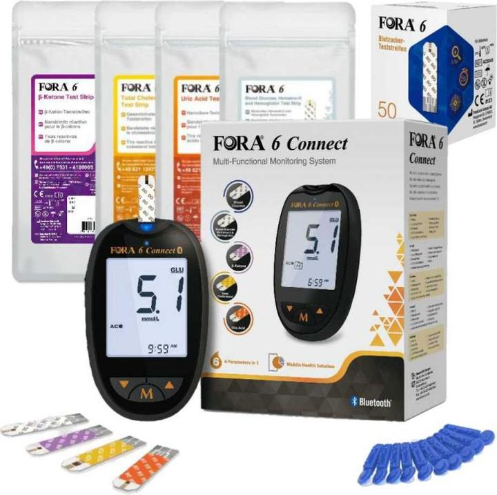 Produktbild Fora 6 Connect Bluetooth inkl. Gesamtcholesterin-Teststreifen (Cholesterinmessgerät)