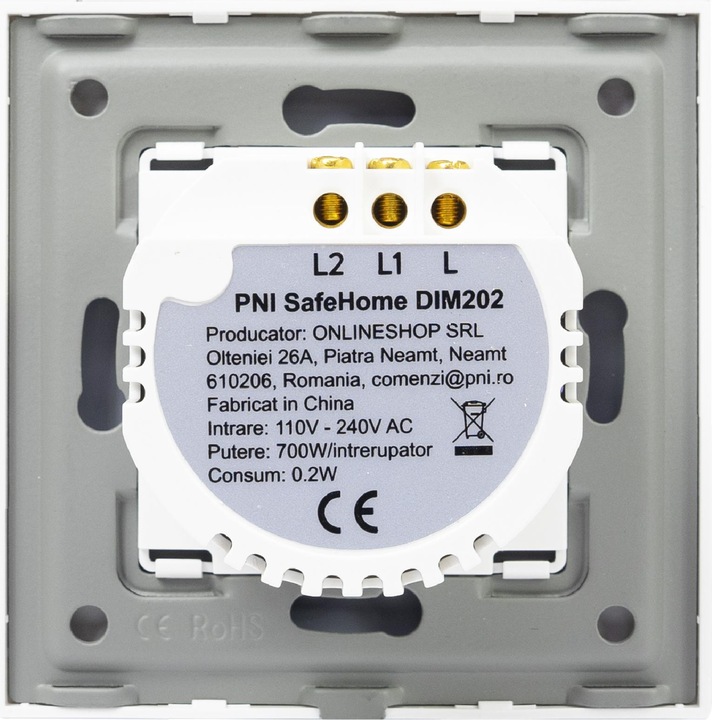 PNI Doppelschalter mit Touch und Dimmer SafeHome DIM202, 2X700W, Live Wire, ohne Null, Glas