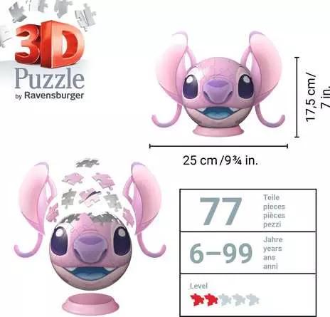 Productafbeelding Ravensburger 3D Puzzle-Ball Disney Stitch - Angel (77 onderdelen)