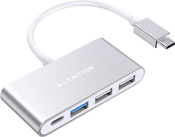 Lention Hub 4en1 USB-C vers USB 3.0 2x USB 2.0 USB-C (argent) (USB-C, 3 Ports)