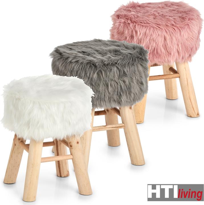 Image du produit HTI-Living Pouf en bois, fourrure synthétique