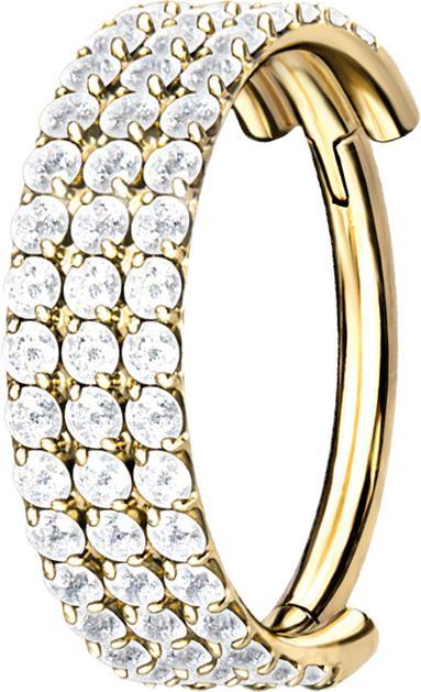 Produktbild Star Piercing Micro Segmentring klappbar vergoldet drei linien mit Kristallen (Titan, ohne Messing)