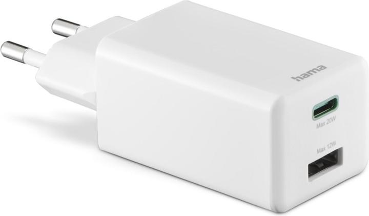 Image du produit Hama Chargeur rapide, 1x USB-C, 1x USB-A, mini-chargeur, 32 watts, blanc (32 W, 2 ports)