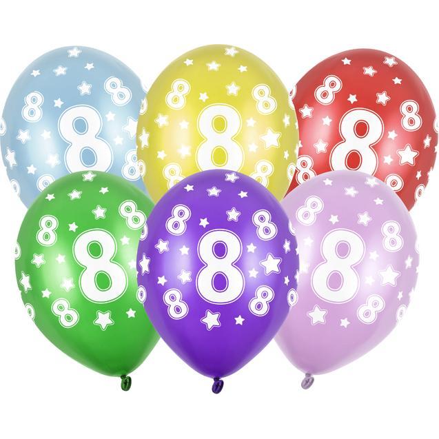 Partydeco Balloons 30cm, 8th Birthday, Metallic Mix (1 pkt / 50 pc.)
