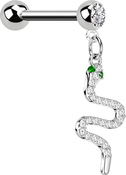 Produktbild Star Piercing Micro Barbell silber mit Kugel und Kugel Kristall silber Anhänger Schlange (Messing, Chirurgenstahl 316L)