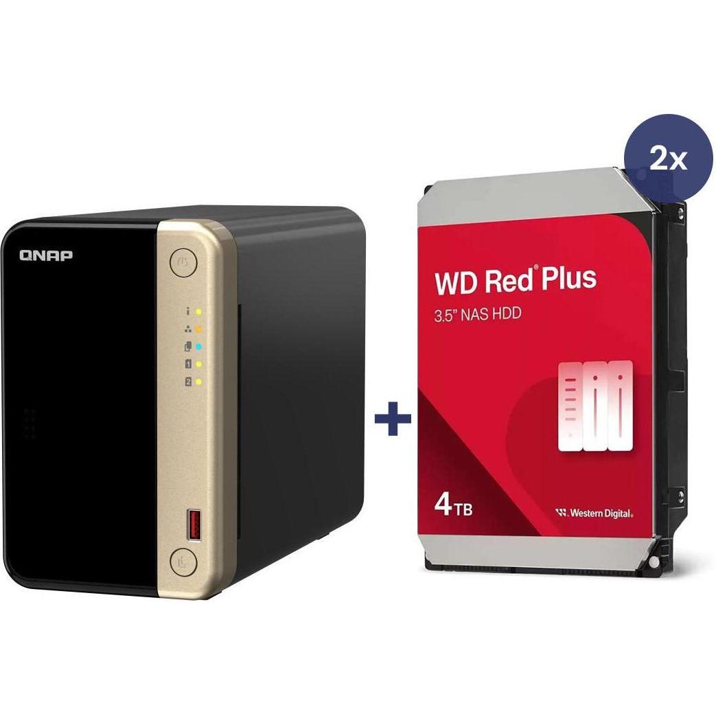 QNAP NAS TS-264-8G 2bay incl. 8TB (2x 4TB WD RED) (2 x 4 TB, WD Red), NAS, Schwarz
