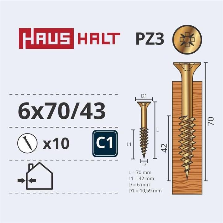 Actual product image Haushalt CHIPBOARD SCREW 6.0X70/42 YLW ZP10PCS G2