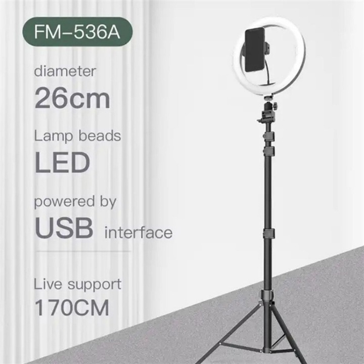 Produktbild König Design 26 cm Ringlicht mit Profi Stativ LED USB Fernbedienung 3 Farb Modus Vlogging (Ringleuchte)