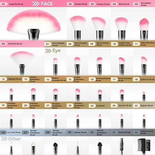 Actual product image Yuwaku 32 pieces Makeup Brushes Set with Bag No.22 (Eyebrows)