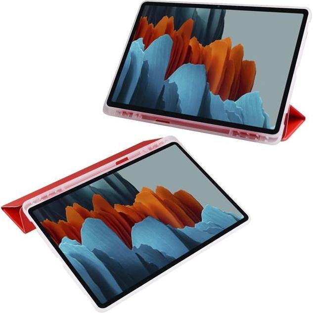Thumbnail - MU Classic Dreifach faltbare Hülle mit Stylus Halterung (Galaxy Tab S7+), Tablet Hülle, Rot