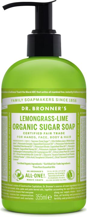 Productafbeelding Dr. Bronner's Biologische Suikerzeep Citroengras Limoen 355 ml (Lippenbalsem)