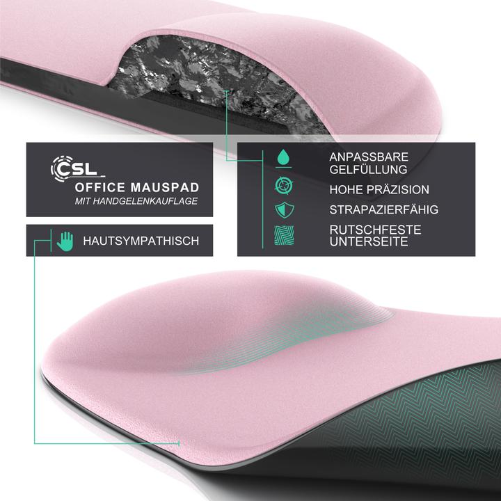 Produktbild CSL Mauspad mit Gelkissen & Handgelenkauflage, Komfort Office Mausmatte, hellrosa