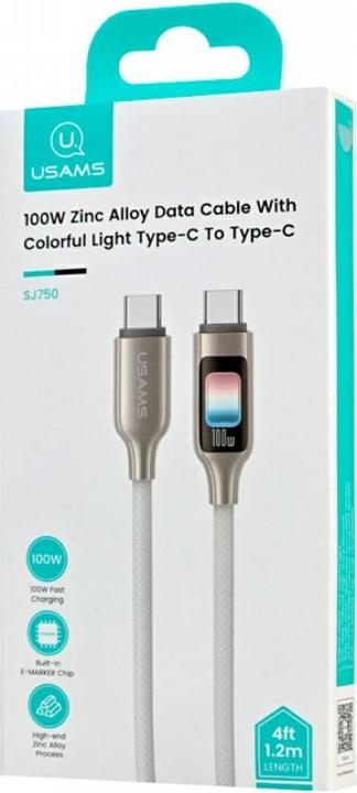 Actual product image Usams Kabel TC Series SJ750 100W USB-C do USB-C 1,2 m tytanowy (1.20 m, 100 W)
