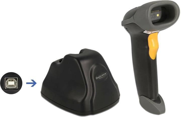 Produktbild Delock 2,4 GHz Barcode Scanner 1D und 2D mit Ladestation - Mehrsprachig (2D-Barcodes, 1D-Barcodes, QR-Code)