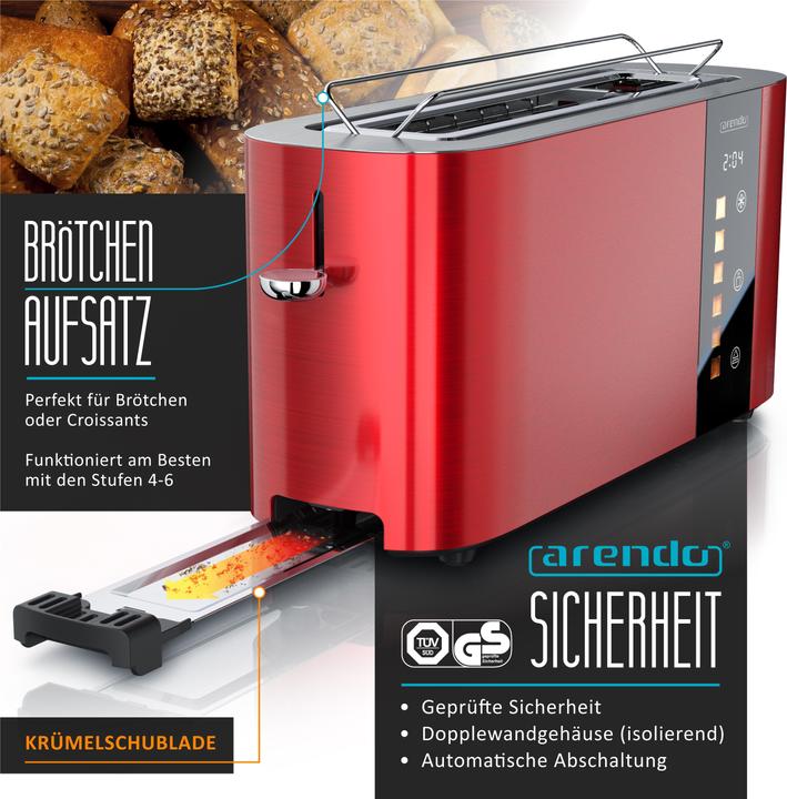 Image du produit Arendo Toaster Edelstahl 2 Scheiben Langschlitz, Touch Display, Bräunungsgrad & Restzeitanzeige, 1000 W