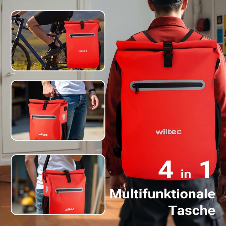 Produktbild Wiltec Gepäckträgertasche rot 20l Fahrradtasche Rucksack Gepäcktasche (20 l, Gepäckträgertasche)