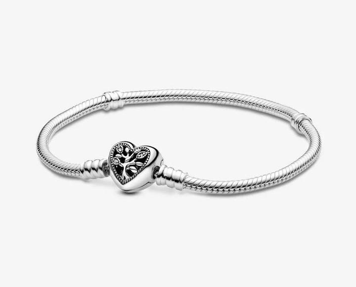 Actual product image Pandora Snake Chain Heart Clasp Bracelet (1.90 cm, Silver 925, Enamel)