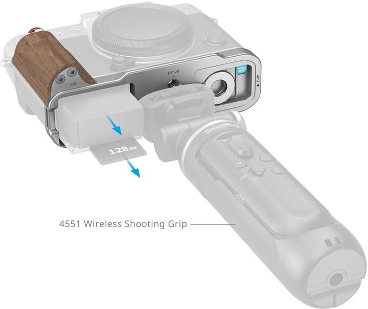 Productafbeelding SmallRig 5667 L-Shaped Mount Plate with Wooden Handle for FUJIFILM X-T30 / X-T30 II / X-T30 III (Silver) (Kooi)