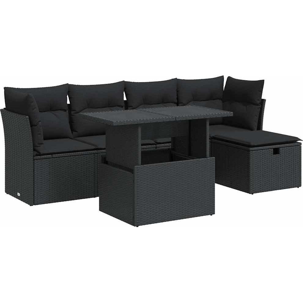 VidaXL, Gartenlounge, 6-tlg. Garten-Sofagarnitur mit Kissen Schwarz Poly Rattan