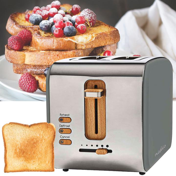 Actual product image Nedis Toaster Soft Touch Series 2 slots Browning levels: 6 Defrost function Grey