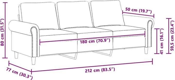 Produktbild vidaXL 3-Sitzer-Sofa 180 cm Samt (3-Sitzer)