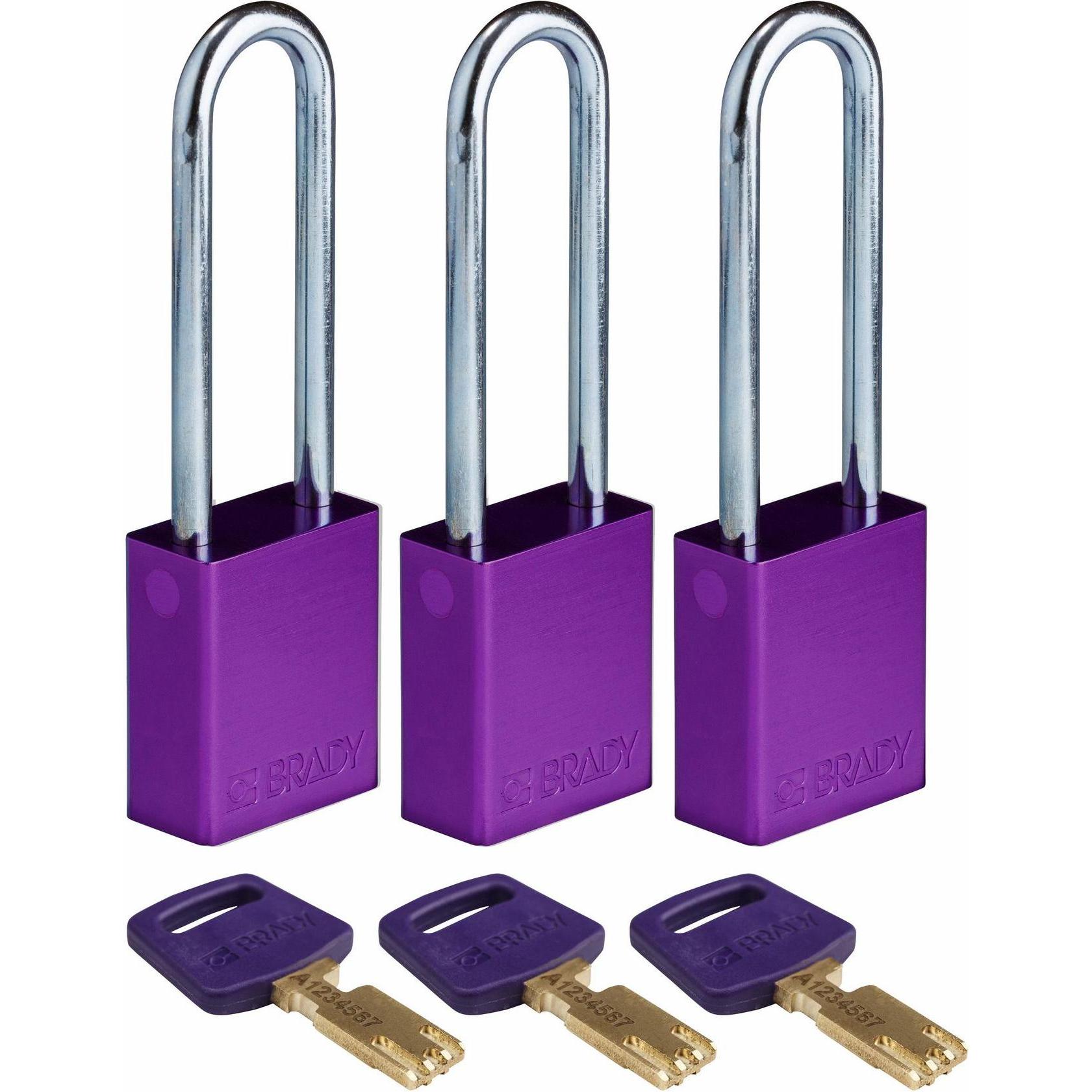 Brady, Etiketten, Safekey Aluminium-Vorhängeschloss mit Stahlbügel, Violett, 76 mm Bügelhöhe, 6.4 mm Bügeldurc